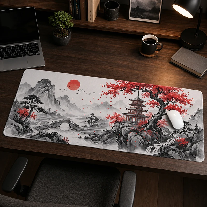 Mouse Pad Red Maple Ink Pagoda Gaming XL Large Custom HD Mousepad XXL MousePads Office Carpet Soft Non-Slip Computer Mice Pad