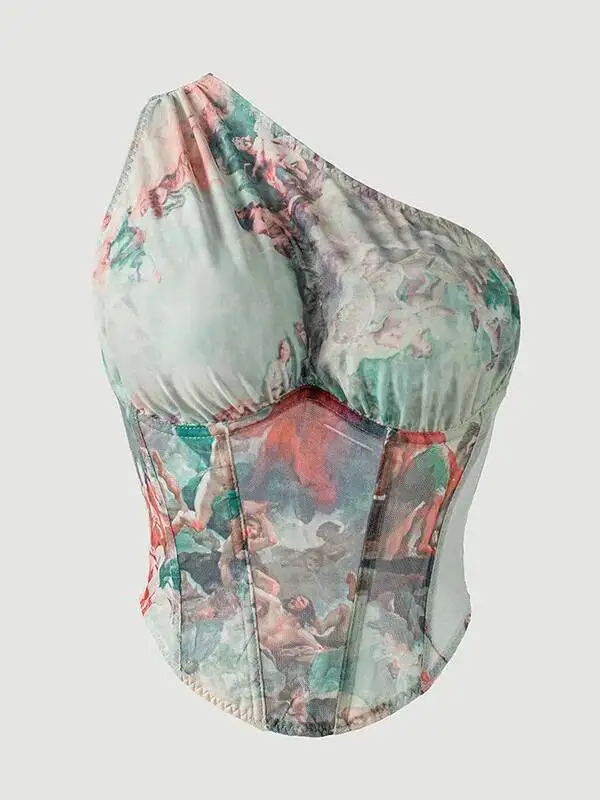 Wind Waist Cinching Three-Dimensional Slim Fit Underwire Small Strap Printed Sexy Fishbone Bra Vest Top Casaul Elegant IHOD