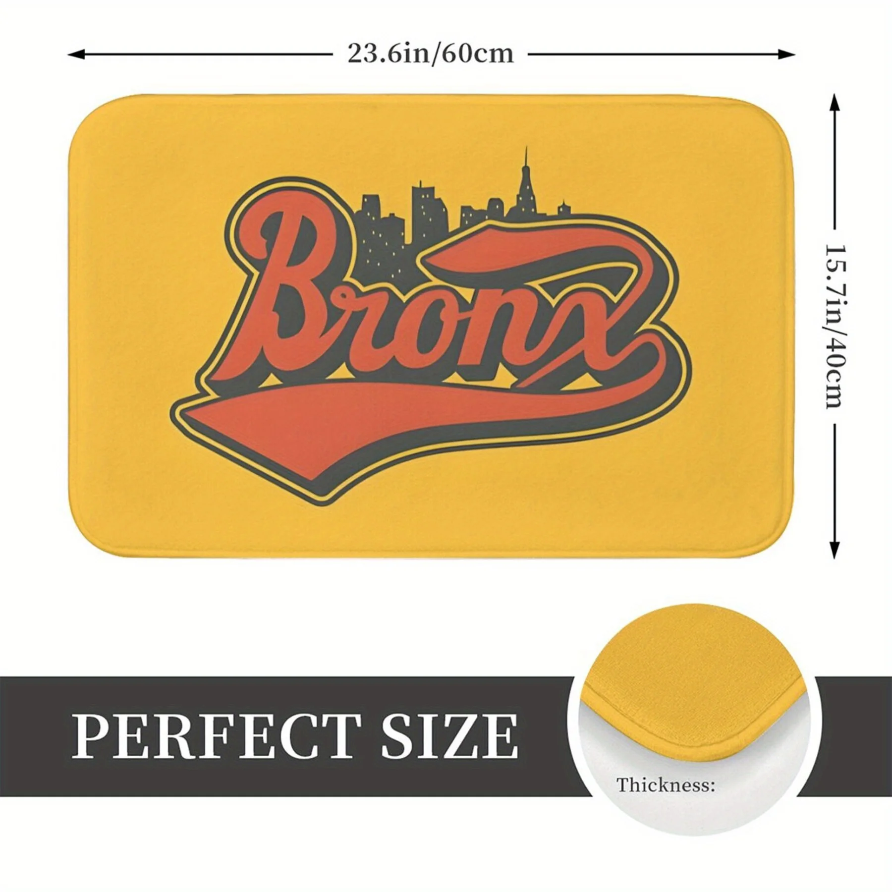 Bold Script Doormat – Red & Black Lettering with City Silhouette Print on Mustard Background, Decorative Indoor Entry Mat