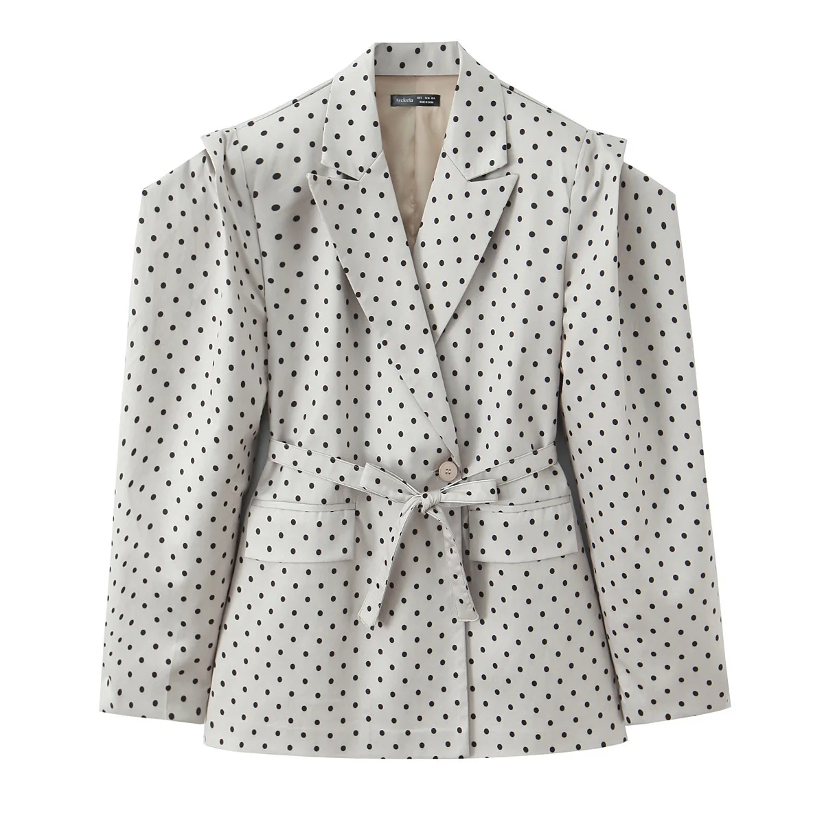

KIDCRKJ Women Fashion Women Spring Polka Dot Coat Irregular Sleeve Blazer Jacket For Female Elegant Commuting Belted Lady Jacket