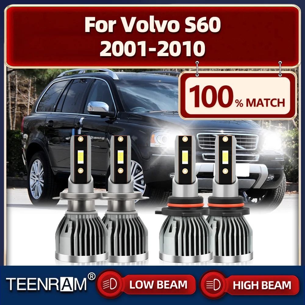 LED Headlight Bulbs 60000LM High Low Beam Car Lights 12V 6000K White Auto Lamps For Volvo S60 2001-2005 2006 2007 2008 2009 2010