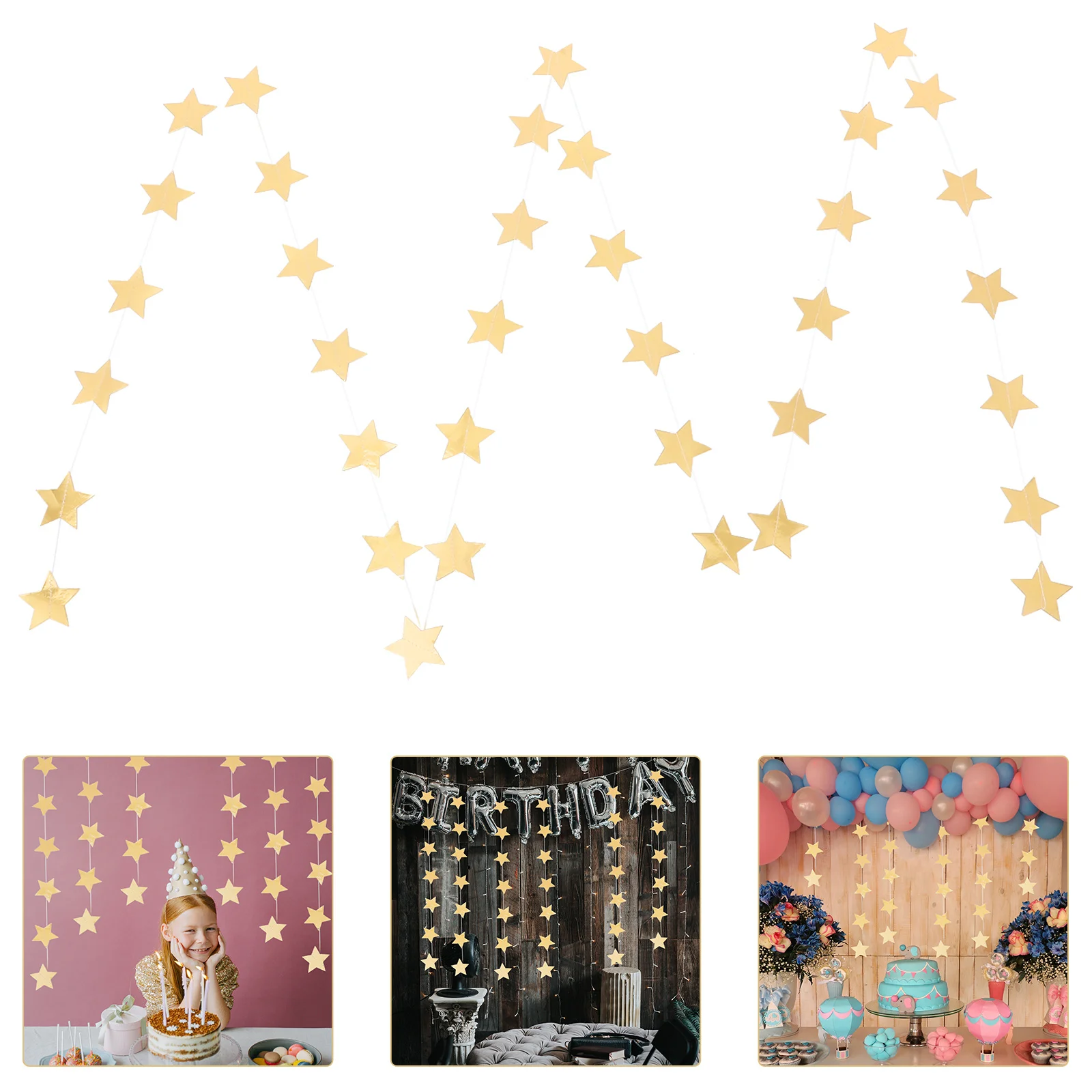 

2 Strings Star Paper Garland Hanging Banner Decorative Wedding Party Bright Ceiling Birthday Decorations Holiday Events Festive