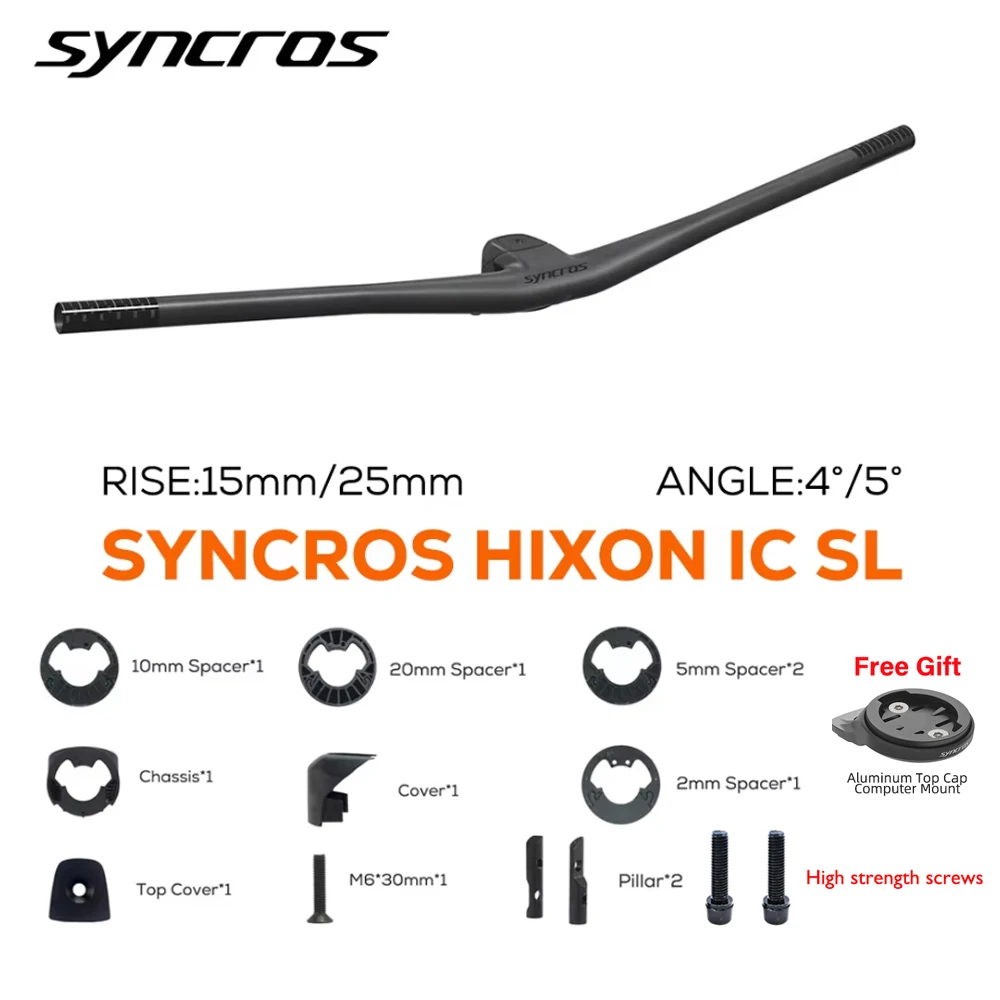 

SYNCROS-HIXON-IC SL MTB Carbon Handlebar, Integrated for Road Bikes and Cockpit Bicycles,15mm, 25mm Rise, 4 °, 5 °