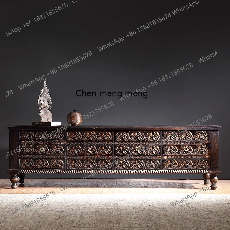 

Southeast Asian Style Solid Wood Living Room TV Cabinet Thai Style Homestay Furniture Light Luxury Floor Cabinet Storage Cabinet
