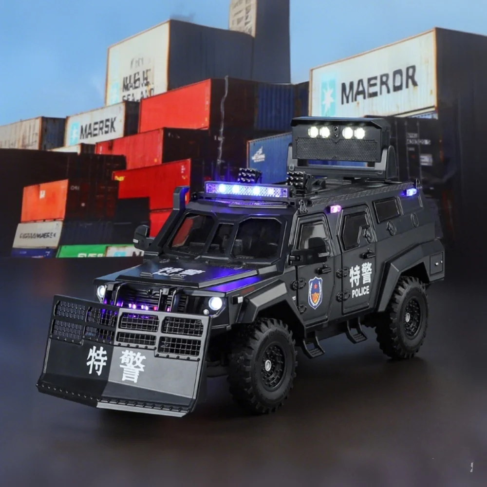 

1:24 Alloy Disperse Explosion Proof Car Model Metal Armored Car Diecast Tank Vehicles Model Simulation Sound Light Kids Toy Gift