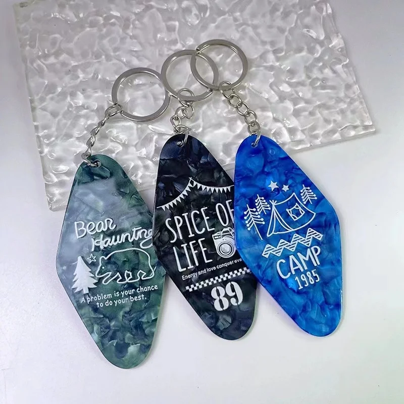 Motel Keychain Hotel Rhombus Vintage Key Tags Acrylic Crafting LuggageTag Label Ornaments for Women Men Locket Key Chain Jewelry