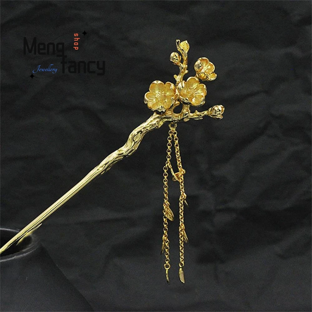 

Chinese Ethnic Style Gold-Plated Colour Hair Hairpin Tassel Steps Plum Blossom Hair Accessories Headpiece Luxury Fashion Jewelry