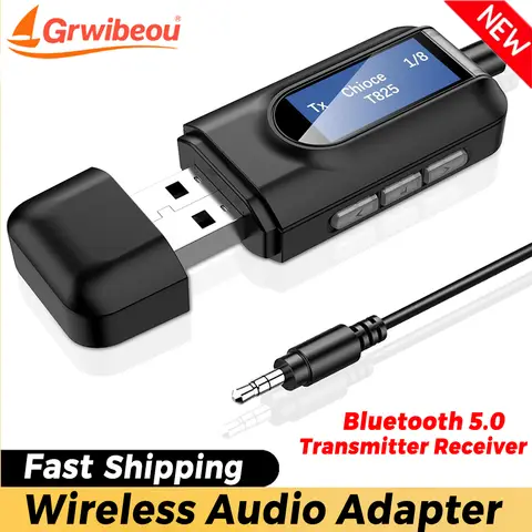 USB Bluetooth 5.0 Audio Transmitter Receiver LCD Display 3.5MM AUX RCA Stereo Wireless Adapter Dongle For PC TV Car Headphones
