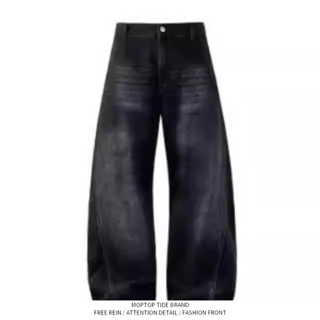 

Мужские джинсы с высокой талией, черные/серые, свободного прямого кроя, длинные брюки, весенняя мода, для фигуры типа «груша», длина в пол, с эффектом похудения