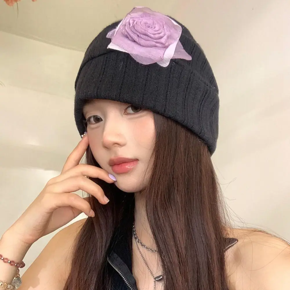 

Cute Elegant Hollow Pullover Hat Breathable Sweet Knitted Hat Thin Korean Style Flower Beanies Hat Spring and Summer