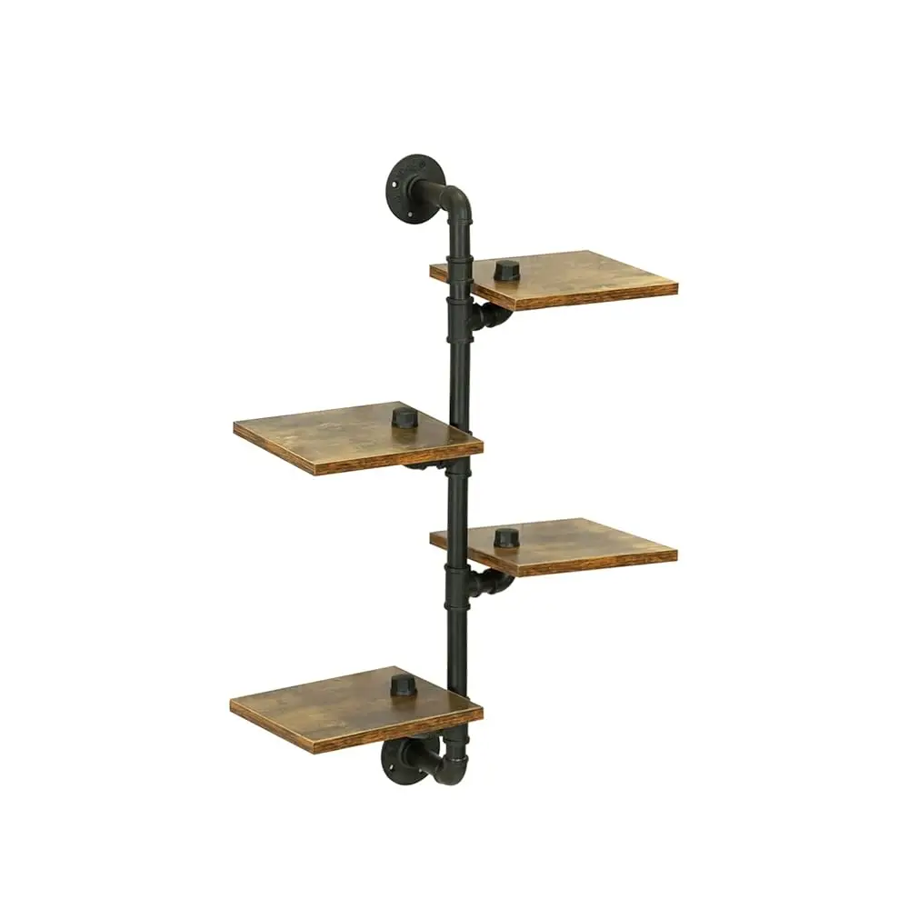 

Pipe Shelf, Industrial Pipe Shelving, 4 Tier Wall Book Shelf Corner Shelves With Wood Planks Wall Mounted Metal Floating