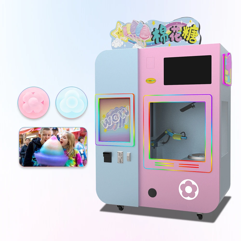 Customized Commercial Electric Pink Hot Food Vendor Machine Automatic Marshmallow Floss and Cotton Candy with SDK Function