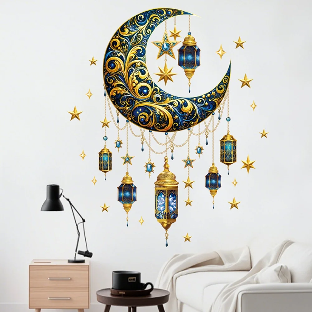 Decorative Film Moon Star Decal Eid Wall Decor 3D Moon And Stars Self-stick PVC UV Printed Patterns Oil-proof Mildew-proof