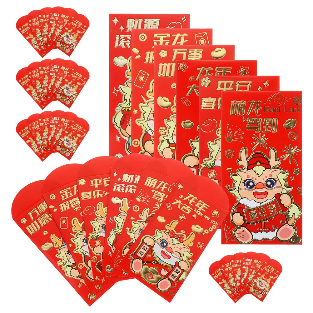 36Pcs Red Envelopes Chinese New Year Lucky Money Bags Thickened Paper Traditional Red Pockets Spring Festival Gift