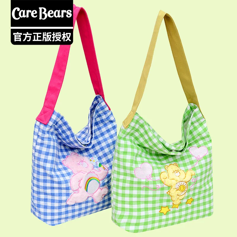 

Authentic Cartoon Care Bears Canvas Embroidered Shoulder Bag Fashionable New Rainbow Bear Large Capacity School Bag Tutoring Bag