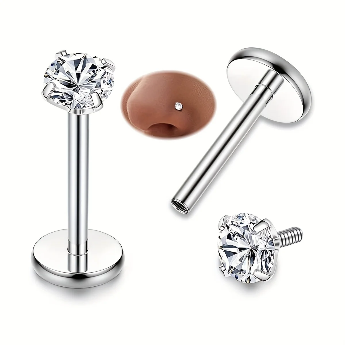 2 قطعة الفولاذ المقاوم للصدأ زركون الشفاه ترصيع Labret الأنف ترصيع الزنمة اللولب الأذن ثقب المجوهرات 6 مللي متر 8 مللي متر 10 مللي متر شريط طول