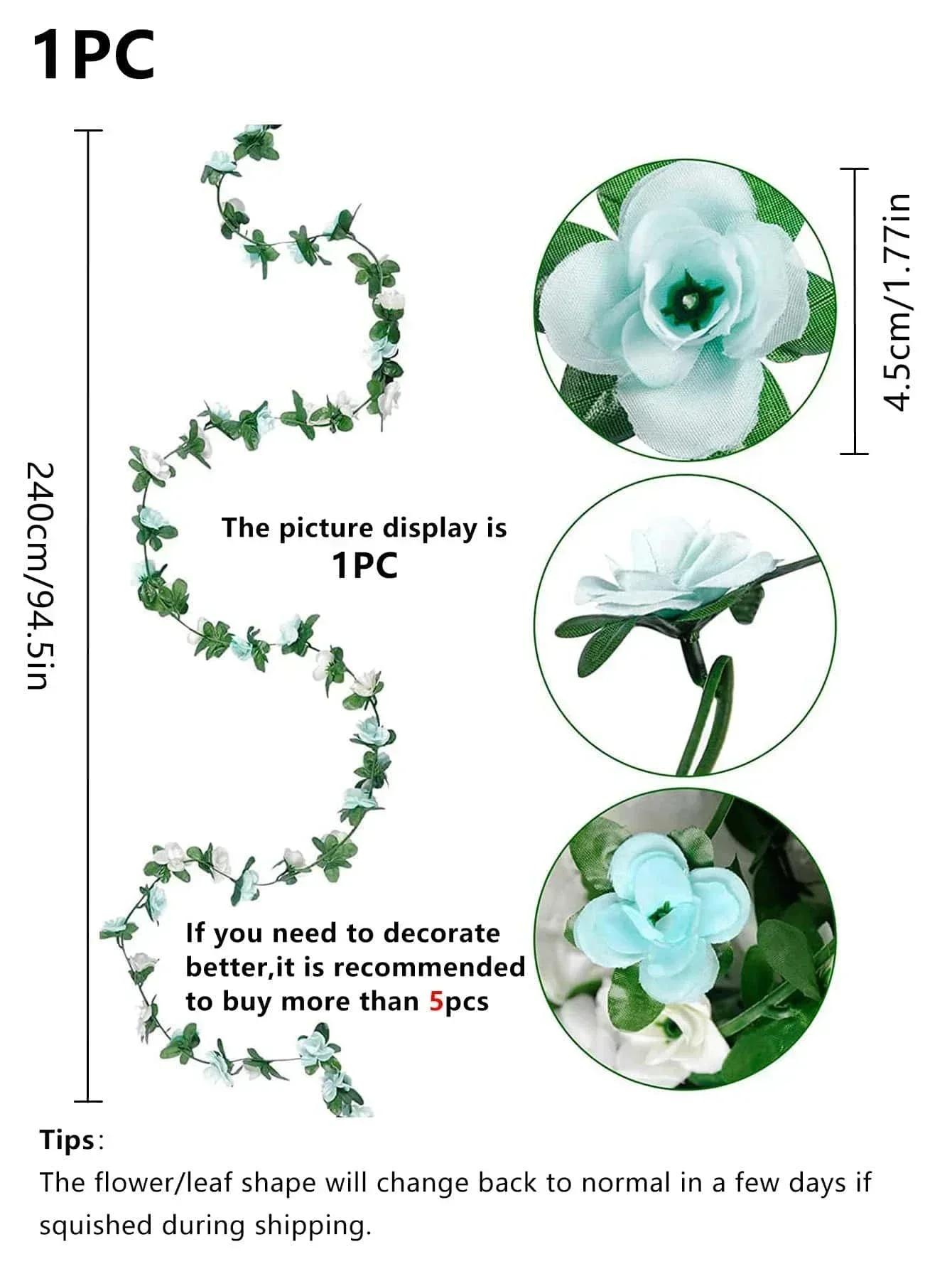 1PC Artificial Flowers Rose Vine Wedding Site Home Wall Hanging Decoration Materials Outdoor Garden Decoration 45head Rose