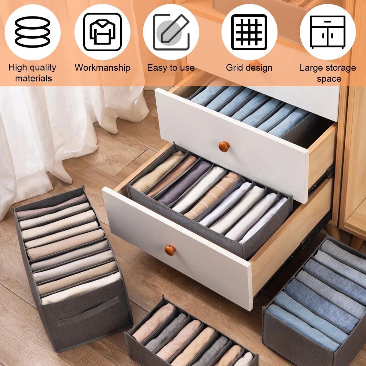 Clothes Storage Box 7/9 Grids Pants Jeans Organizer Closets Drawer Clothes Organizer for Socks Underwear Bra Ties Storage New