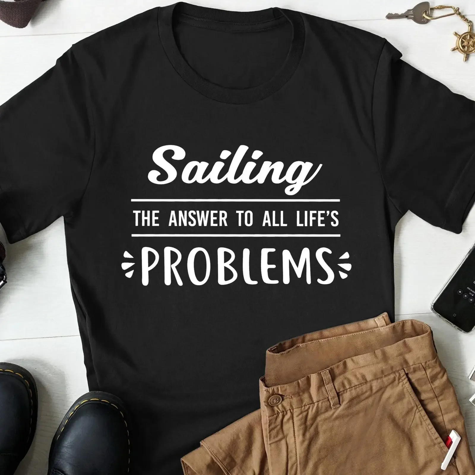 Funny Sailing The Answer to All Life's Problems T Shirt Sailor Boating Captain Casual GifT for Men vintage Washed Stretched