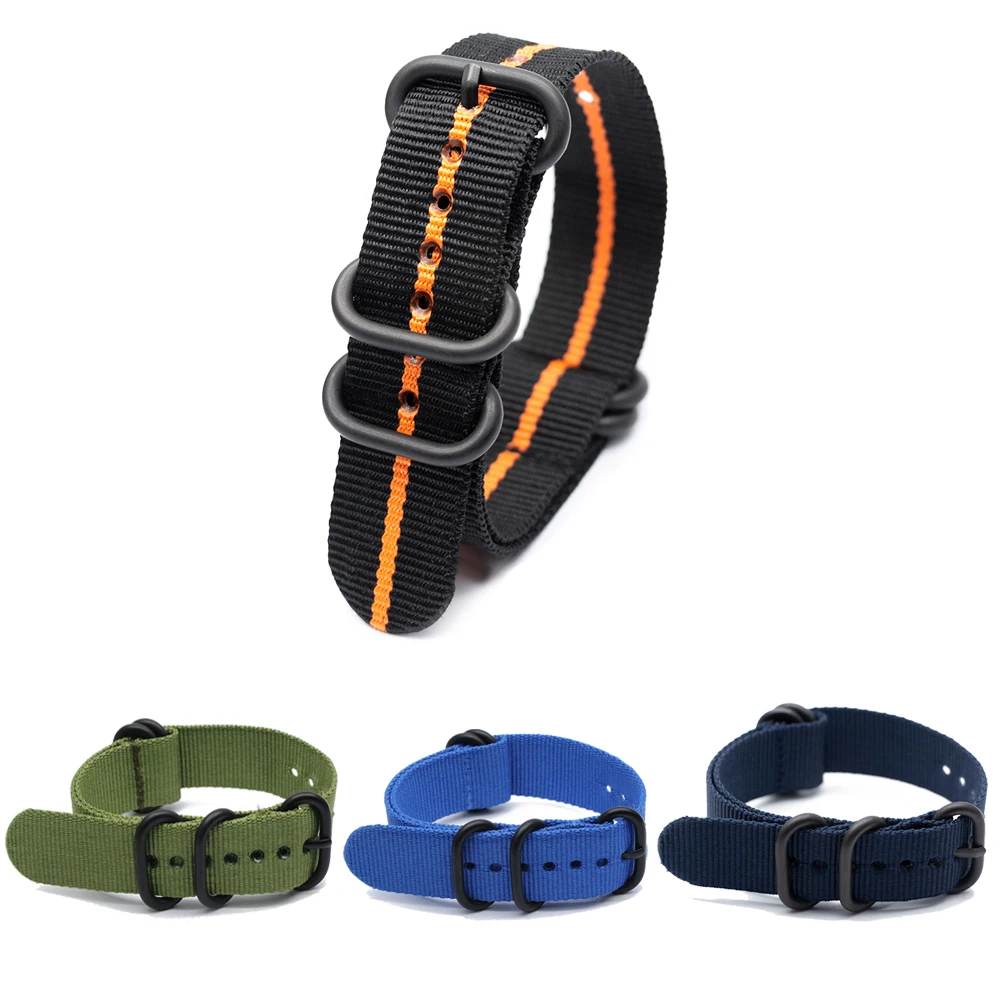 3 HOT Nylon Watch Band for Army Sports Style Strap 18MM 20MM 22MM 24MM Wristband Accessories with Black Ring Buckle