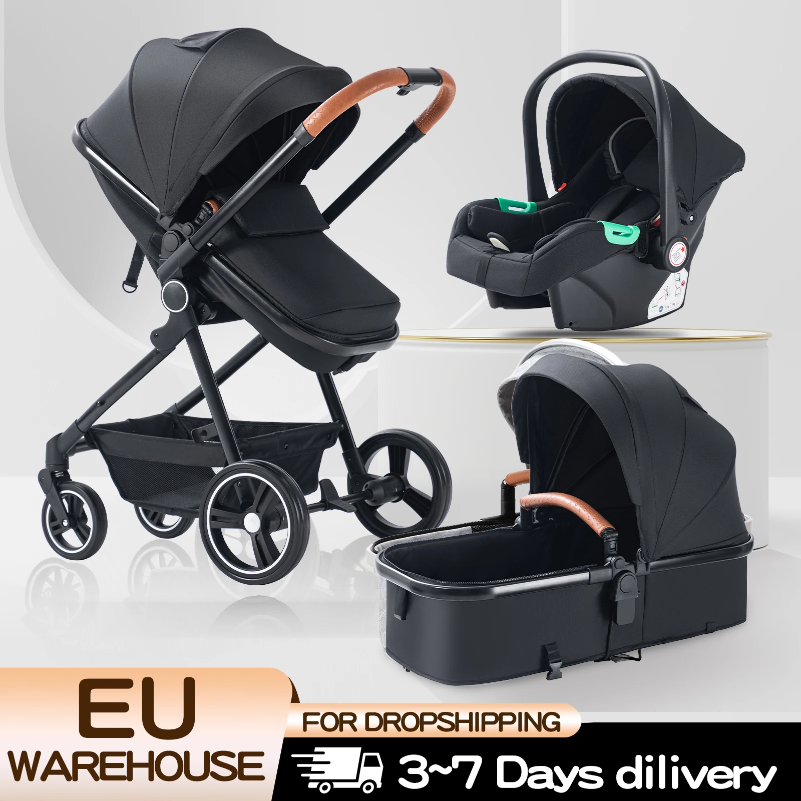 Baby Stroller 3 in 1Fold Pram High Landscape Aluminum Frame Luxurious Portable Travel Baby Carriage Newborn Infant Stroller