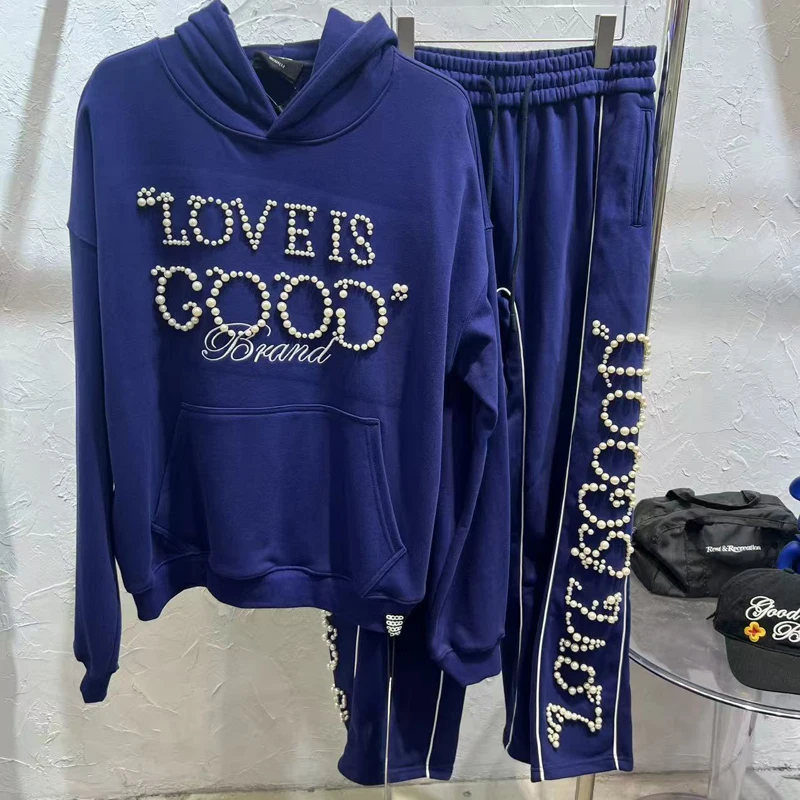 

Трендовые модные комплекты GOODBRAND, повседневные брюки, легкие роскошные мужские и женские спортивные штаны с жемчужным декором