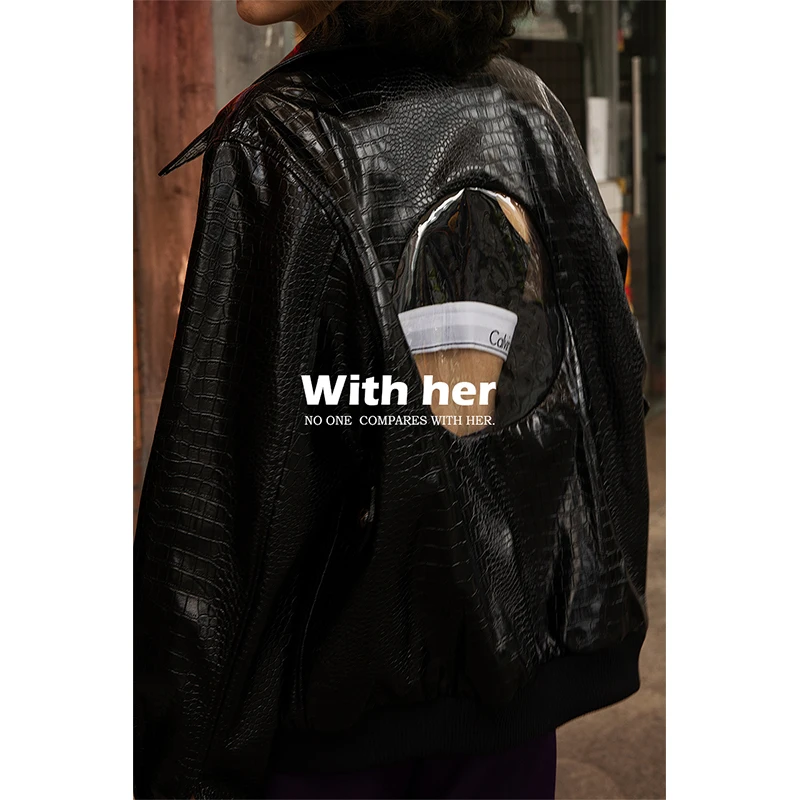 

Куртка из прозрачной искусственной кожи оригинального дизайна, повседневная, унисекс, с застежкой-молнией, длинными рукавами, в уличном стиле