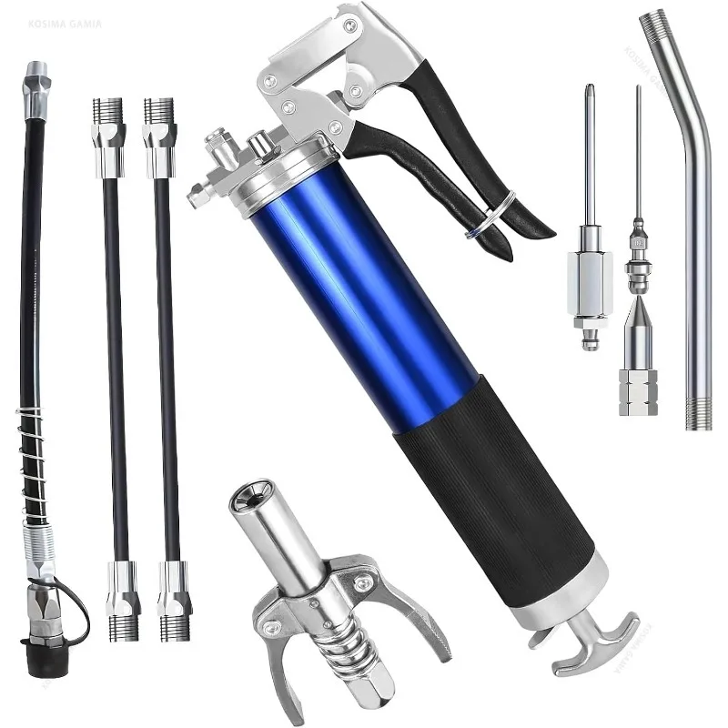 Grease Gun 8000PSI High-Pressure Manual Pistol-Grip 400CC Aluminum Alloy with Hose Nozzles Heavy-Duty for Automotive Lubrication
