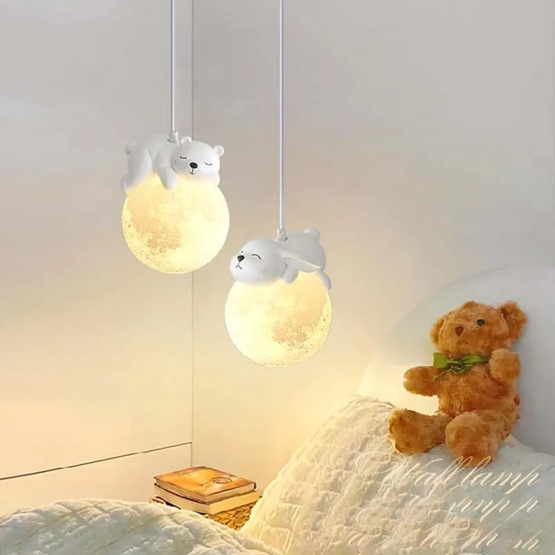 nordic little bear led pendant lamp coelho bonito pendurado sala de jantar quarto da crianca candelabro de cabeceira home decor fixture 01