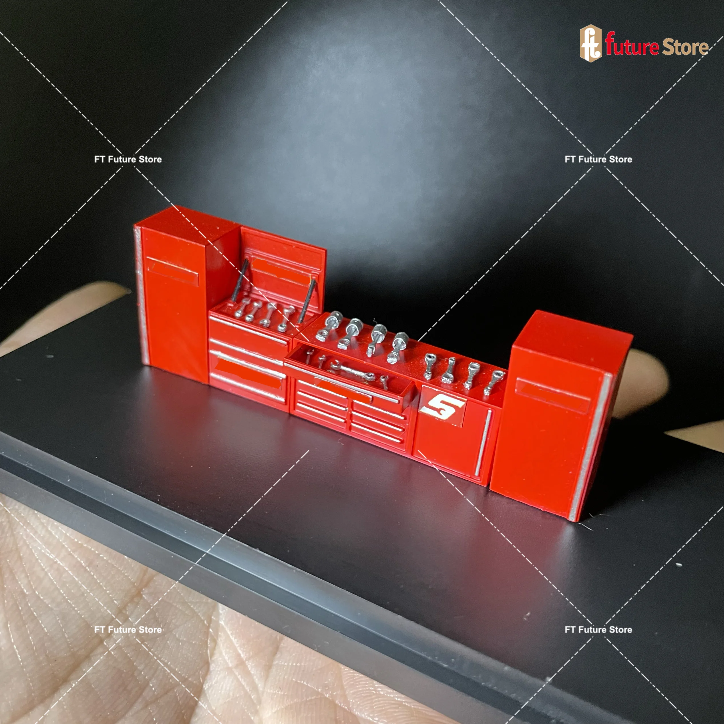 1/64 Garage Workbench Set Red Tool Cabinet Auto Repair Tool Model Scene Accessories Miniature Figures Micro Scene Decor Display