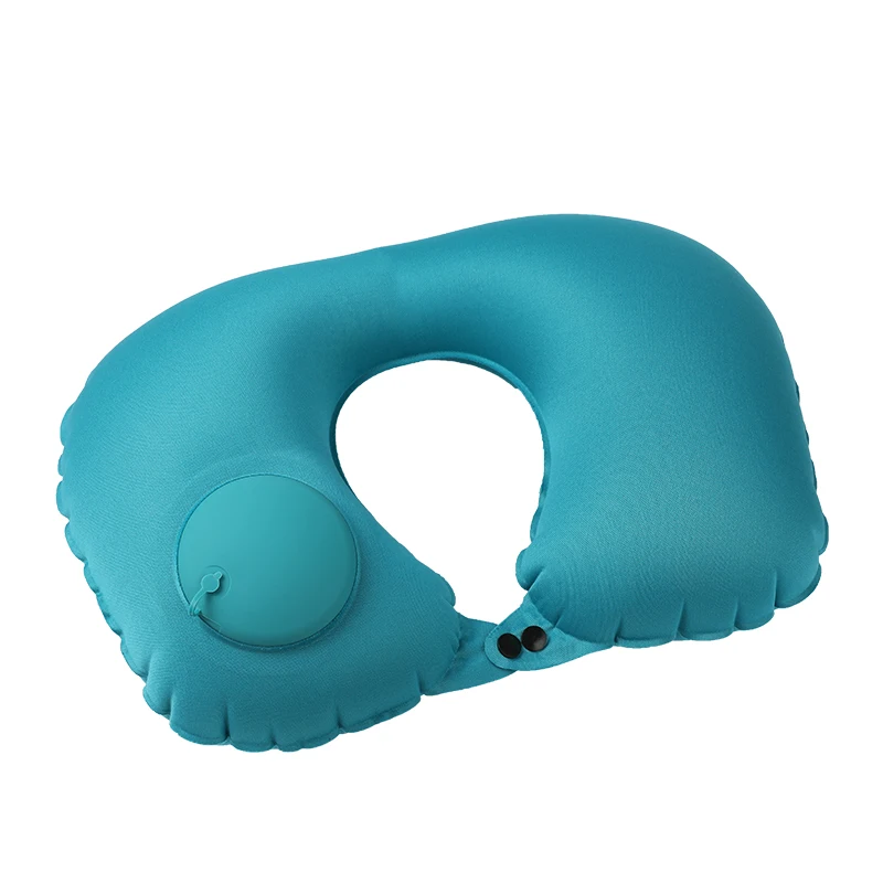 New Fashion Air Filled TPU U shape foldable flocked Auto Press Pump inflatable travel neck pillow