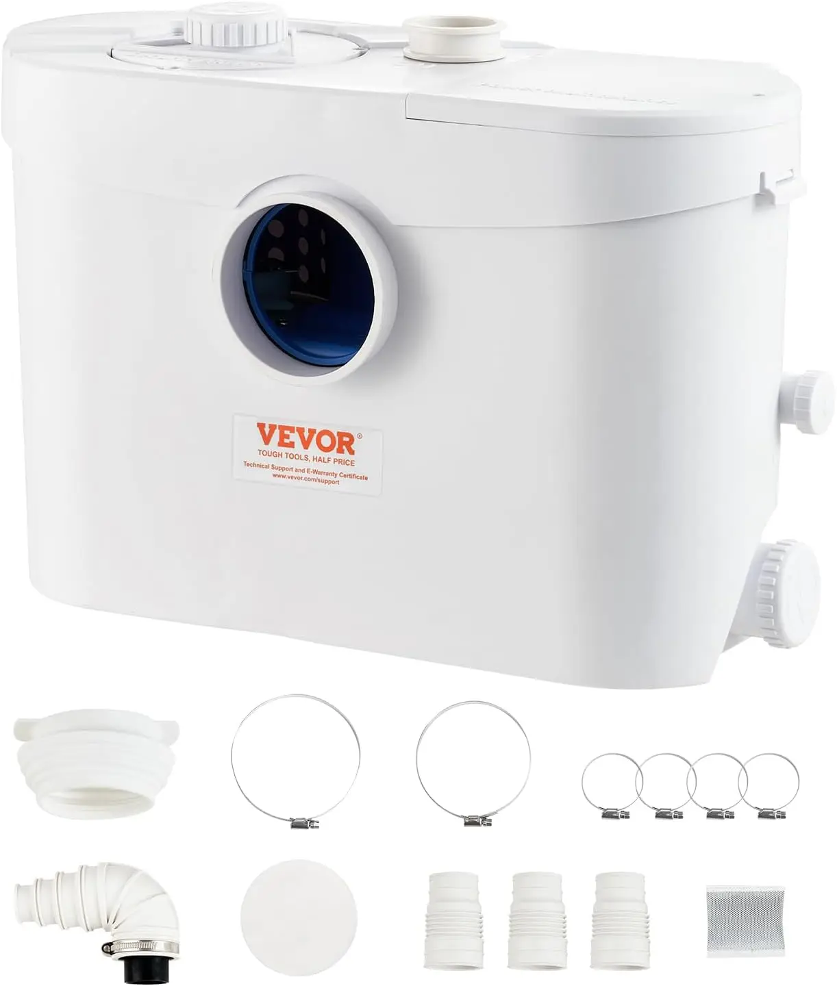 

700W Macerator Pump, 9600 L/h Flow, 32.8 ft/10 m Head, Macerator Sewerage Sump Pump with 3 Water Inlets for Toilet, Basement, Ki