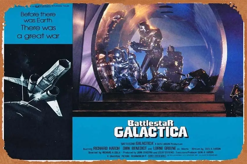 Жестяной ретро знак BATTLESTAR галактика оригинальная лобби карточка 6 Ричард люк Lorne Greene научная фантастика фильм жестяной знак плакат, Ретро Винтаж