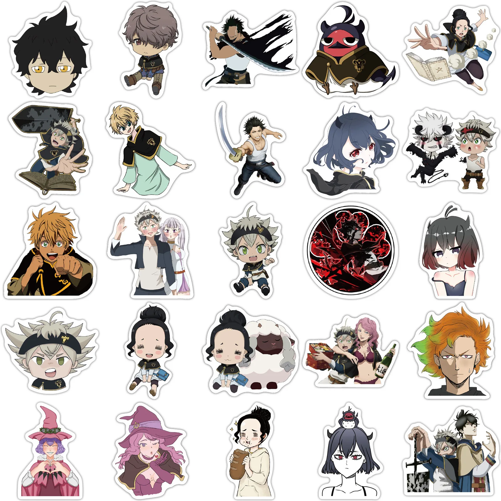50 peças anime preto trevo de cinco folhas personagem graffiti adesivo pvc mala pessoal corpo do carro