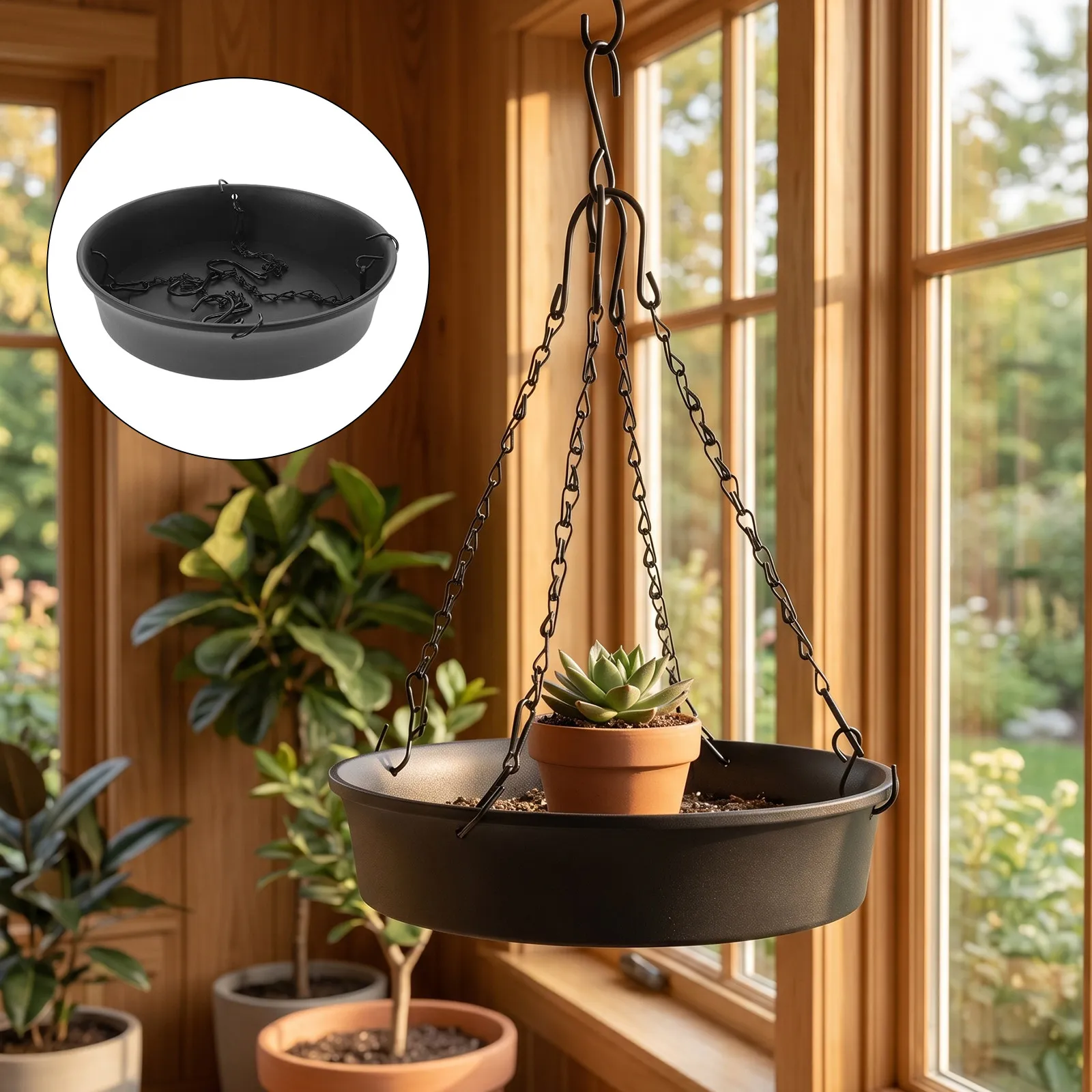 Adjustable Plant Riser 12-18 Large Tapered Pot Insert Indoor Planter Riser with 4 Hooks Chain Fillers Round Pot Chain Filler