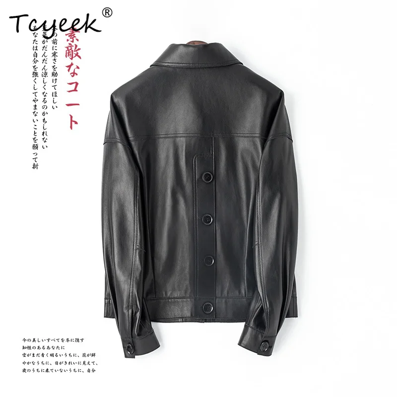 Tcyeek 양피 봄 가을 Fangling 기관차 트렌디 짧은 검은 여성 정품 가죽 자켓 Женская Кожаная Куртка