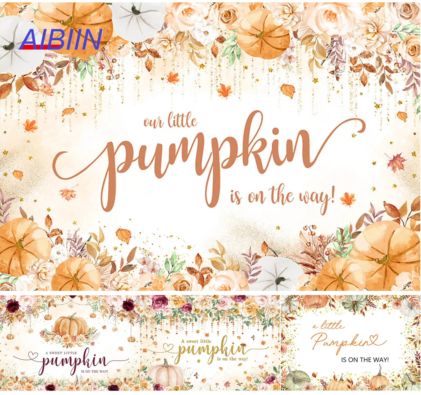 AIBIIN Pumpkin Harvest Baby Shower Party Decor Backdrop Yellow Color Flower Baby or Twins Gender Reveal Photography Background