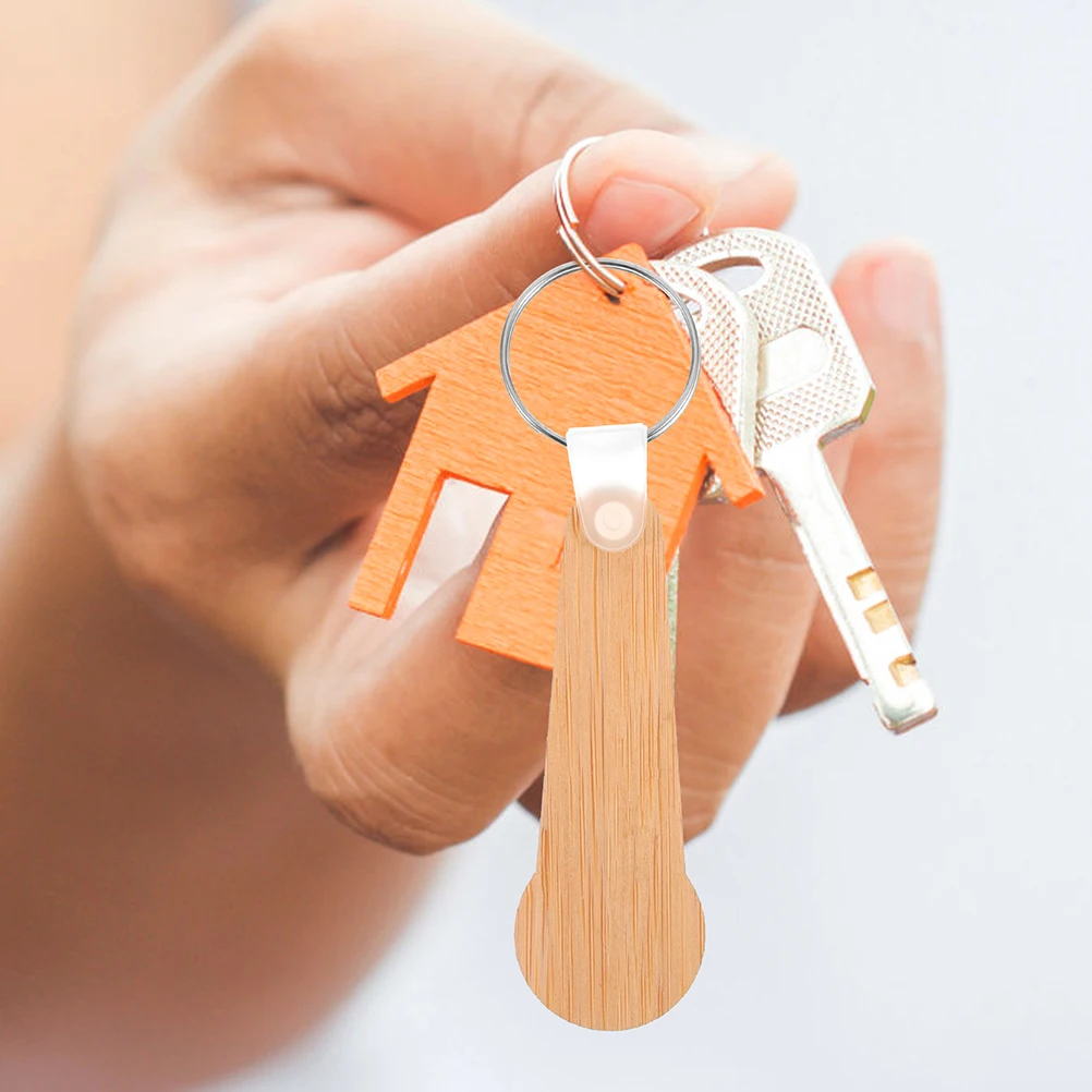

6pcs Bamboo Shopping Cart Token Keychain Quarter Holder Trolley Pendant Charms Coin Diy Key Ring Wood Portable Multifunctional