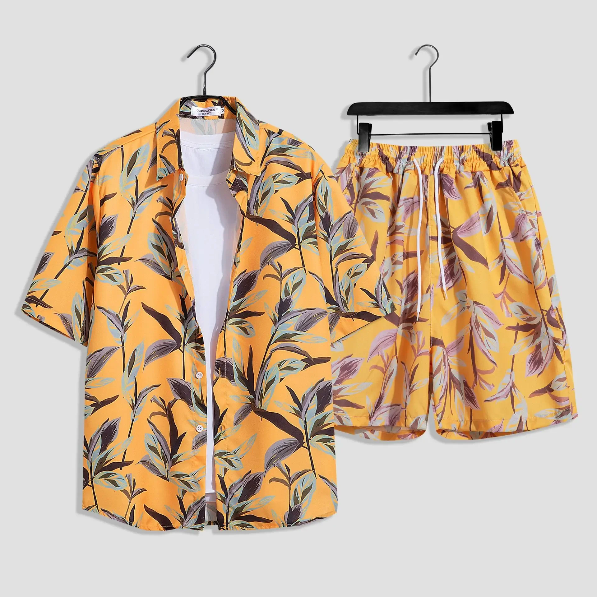 Mens Fashion Print Sets Short Sleeve Shirt+Shorts 2Pcs Suit Loose 2024 Summer Casual Beachwear Male Vacation Hawaiian Outfits