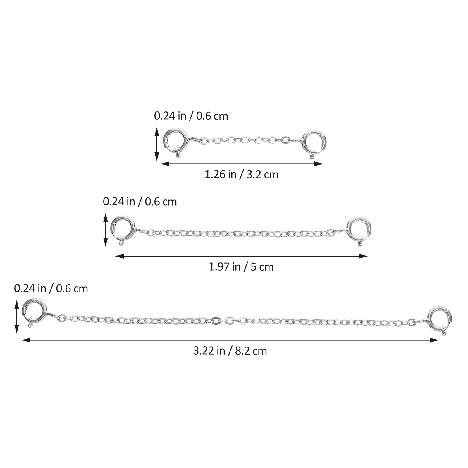 

3 Pcs DIY Sterling Silver Extension Chain Women's Bracelets Necklace Extender Jewelry Miss