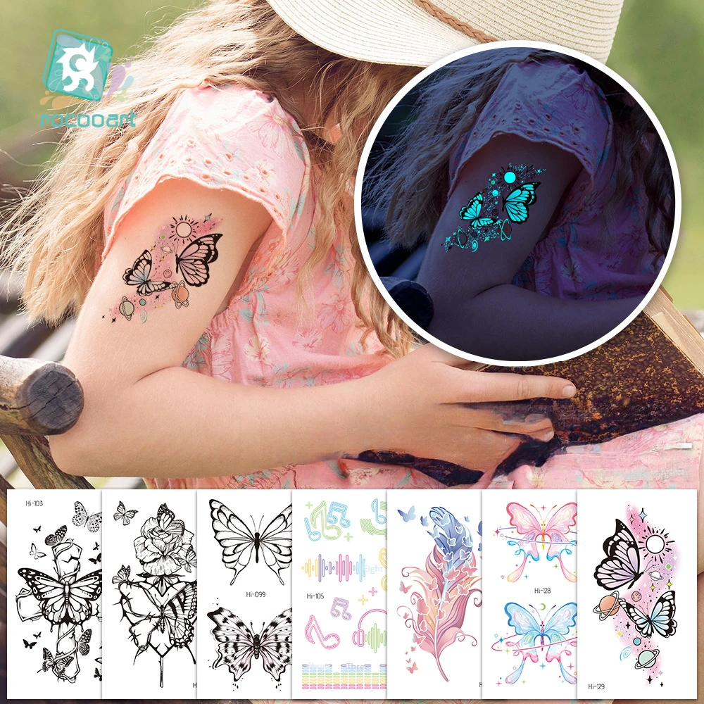 

New Stock Blue Glow Tattoo Patch Nightclub Bar Music Festival Carnival Party Butterfly Temporary Tattoo Sticker Size:105 × 60mm