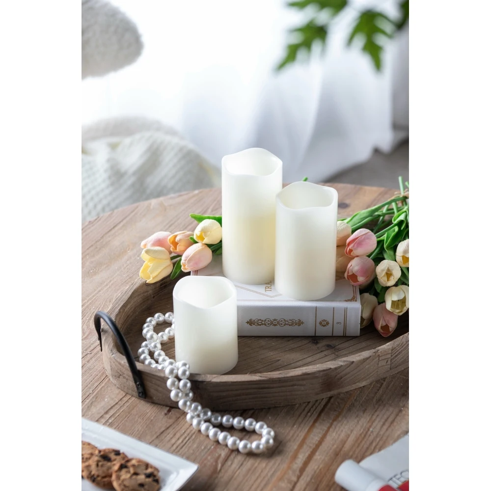 Set of 3 Ivory LED Candles with Remote Timer, L:D3X6