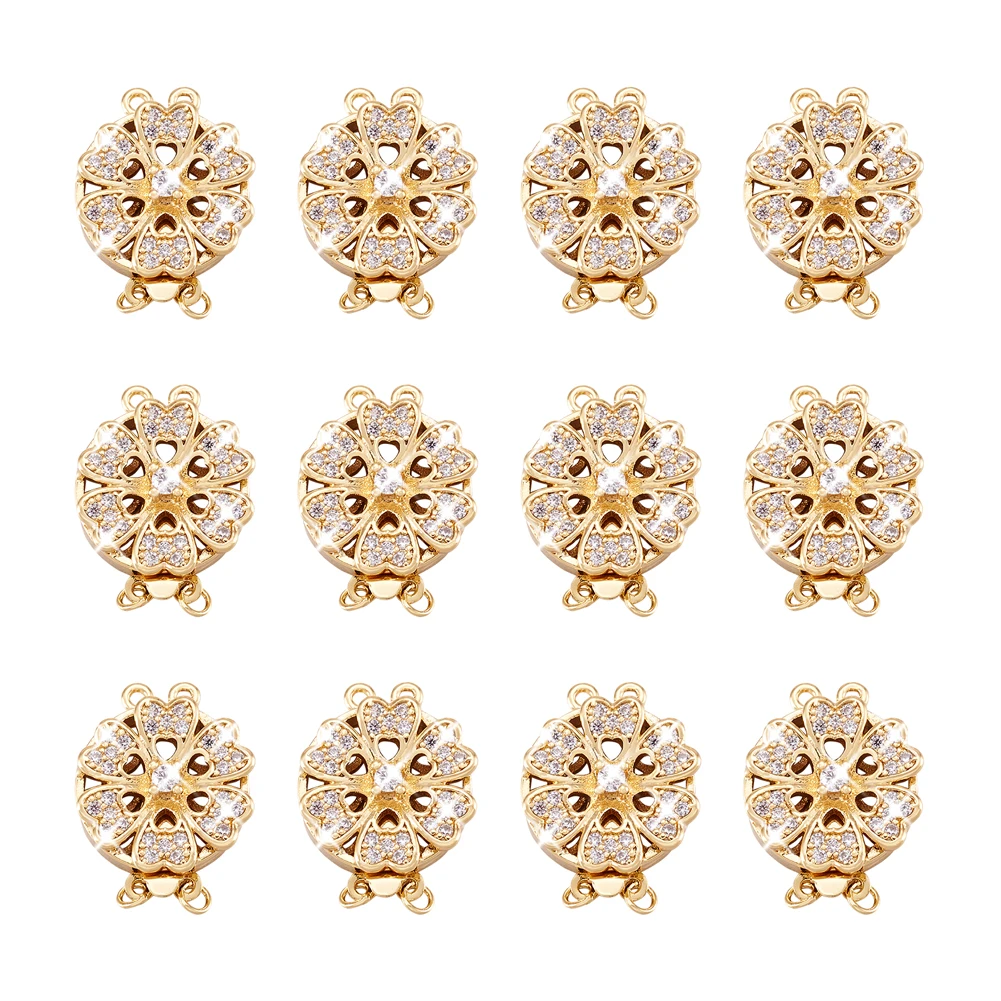 

12Sets Brass Cubic Zirconia Box Clasps Flower Multi-Strand Clasp For DIY Bracelet Necklace Jewelry End Connector Accessories