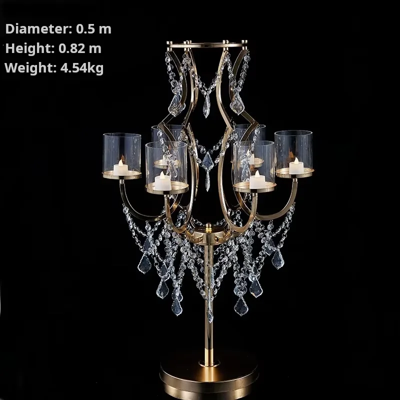 6 Head Gold Metal Candle Holder Tall Crystal Flower Stand Luxury Wedding Candle Holder for Gold Centerpieces Table Decoration 5