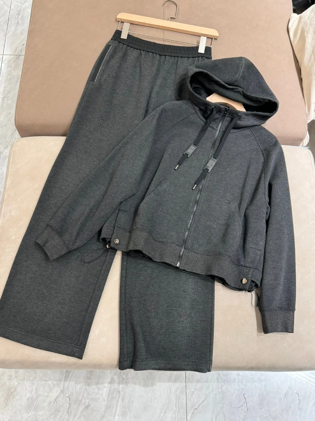 Autumn 2024 Women\'s Pants Suit Sweater Jacket Sweatshirt Jacket + High Waist Wide-leg Pants Sports Casual Trousers 2-Piece Set