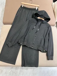 Autumn 2024 Women's Pants Suit Sweater Jacket Sweatshirt Jacket + High Waist Wide-leg Pants Sports Casual Trousers 2-Piece Set