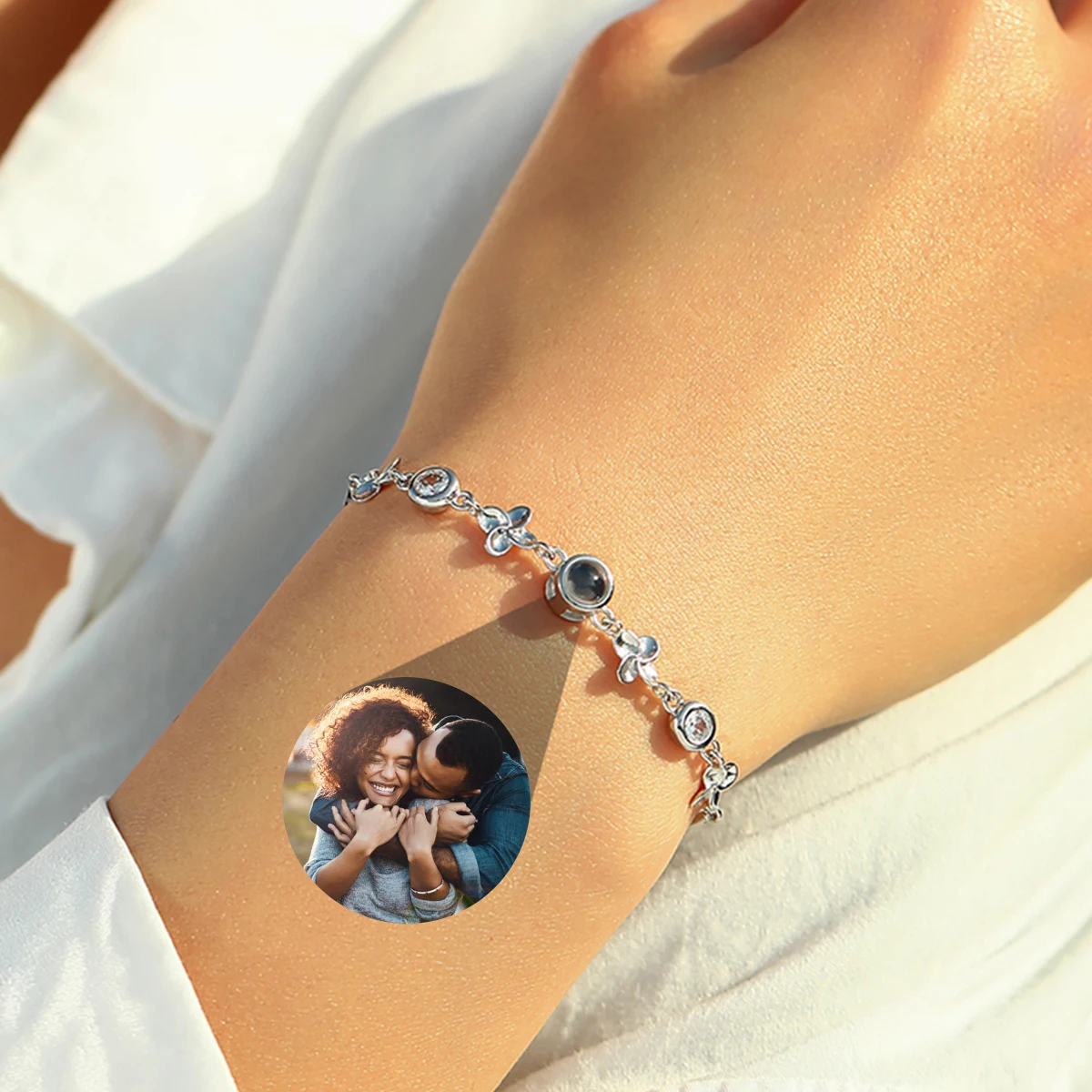 

Customized Picture Projection Bracelet For Women Personalized Flowers Projection Bracelets With Diamond Jewelry Anniversary Gift