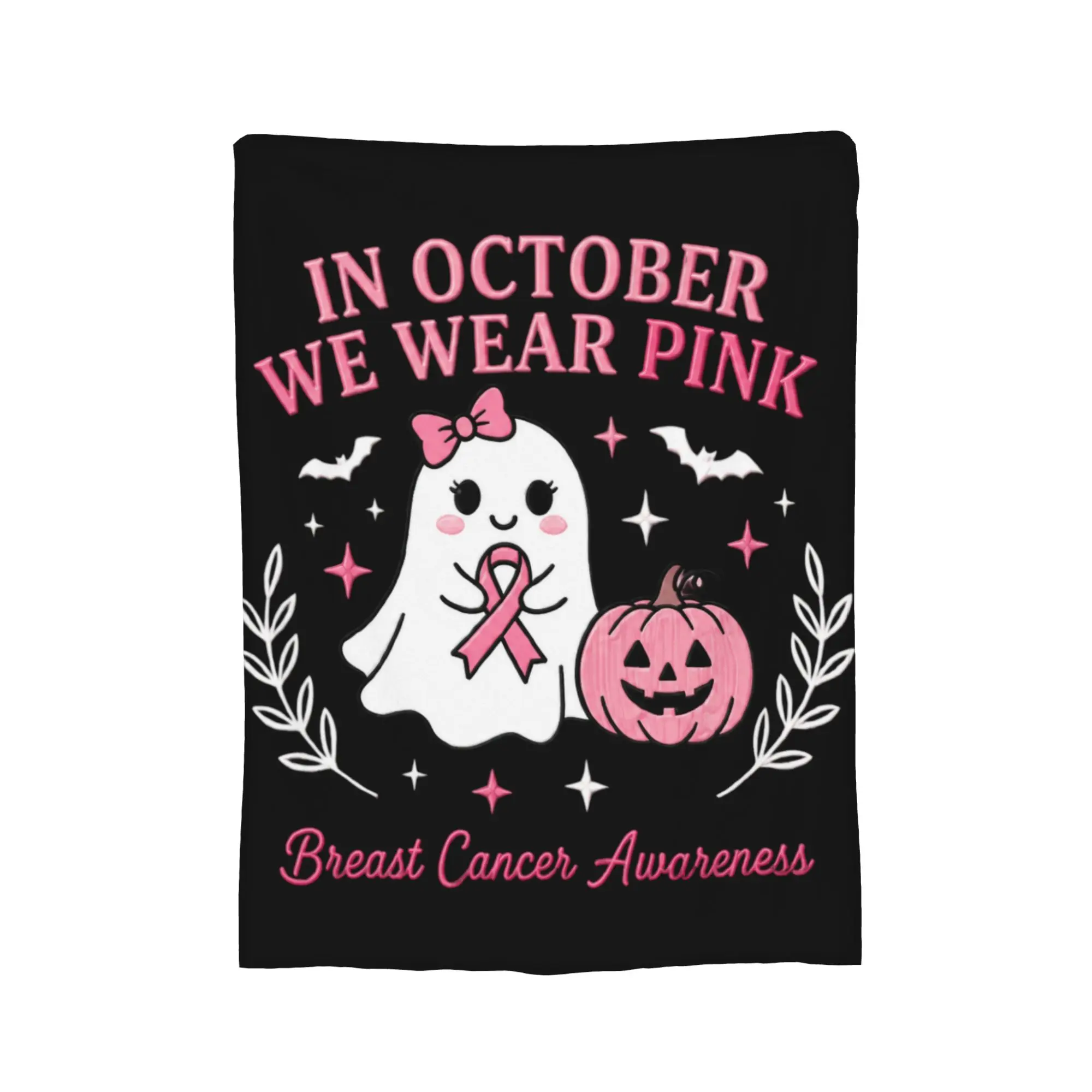 Breast Cancer Awareness Pink October Halloween Ghost Pumpkin Pink Ribbon Flannel Blankets Throw Blankets for Bed Sofa Couch