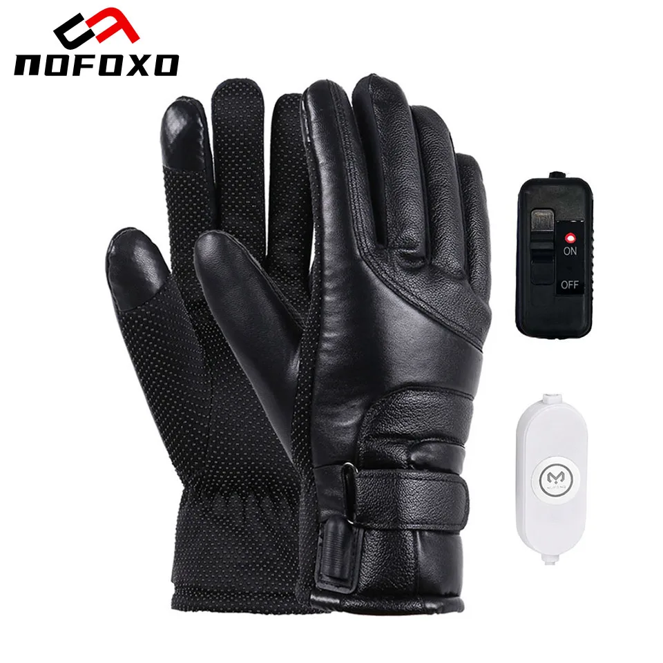 NOFOXO Electric Heated Gloves Winter Cycling Waterproof Lamb Fleece Cold Resistance Touch Screen Motorcycle Heating Gloves