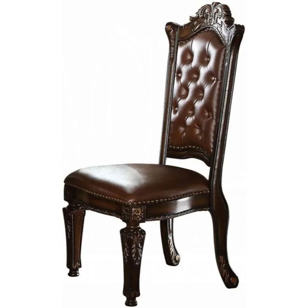 Dining Chair Set of 2 with Nail-head Trim, Tufted Button, Faux Leather Side Chairs, Traditional Armless Dining Chair